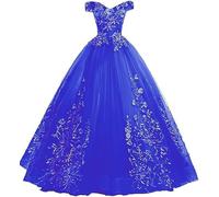 Tingyanyan Schulterfrei Abendkleider Tüll Prinzessin Lange Party Ballkleider Quinceanera Kleider Blau Größe 48