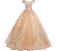 Tingyanyan Schulterfrei Abendkleider Tüll Prinzessin Lange Party Ballkleider Quinceanera Kleider Champagner Größe 58