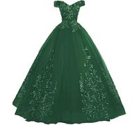 Tingyanyan Schulterfrei Abendkleider Tüll Prinzessin Lange Party Ballkleider Quinceanera Kleider Dunkelgrün Größe 56
