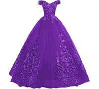 Tingyanyan Schulterfrei Abendkleider Tüll Prinzessin Lange Party Ballkleider Quinceanera Kleider Lila Größe 48