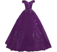 Tingyanyan Schulterfrei Abendkleider Tüll Prinzessin Lange Party Ballkleider Quinceanera Kleider Traube Größe 50