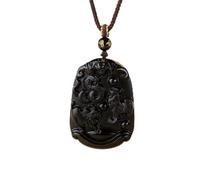Tingyilan Feng Shui natürlicher Obsidian Edelstein chinesischer 12-Zeichen-Zodiac-Schnitzamulett-Anhänger Halskette Edelstein-Horoskop-Tierkreiszeichen-Amulett,Schwarz,Chicken+Cow+Snake