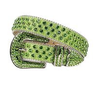 TINIDI Gürtel für Herren und Damen, Strass, Westerngürtel, glitzernd, Kristall, Diamant-Nieten, AllGreen, Fit Waist 32-34 inches