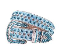 TINIDI Gürtel für Herren und Damen, Strass, Westerngürtel, glitzernd, Kristall, Diamant-Nieten, Blauweiß, Fit Waist 40-42 inches