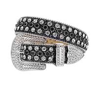 TINIDI Gürtel für Herren und Damen, Strass, Westerngürtel, glitzernd, Kristall, Diamant-Nieten, Schwarzweiß, Fit Waist 30-32 Inches