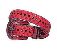 TINIDI Western Bling Bling Strass Gürtel Für Männer Frauen Mode Kristall Nieten Leder Diamant Gürtel Für Jeans, Lychee Rot, Fit Waist 40-42 inches