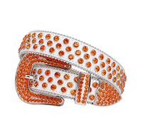 TINIDI Western-Gürtel mit Strasssteinen für Herren und Damen, modisch, mit Kristallbesatz, Leder, Diamant-Gürtel für Jeans, weiß/orange, Fit Waist 38-40 inches