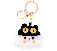 Tinoaly Gehäkelter Schlüsselanhänger mit Geist und Schwarzer Katze, Handgehäkelter Gespenst-Schlüsselanhänger Lustige Schwarze Katze Handgewebter Halloween-Schlüsselring für Halloween-Frauen