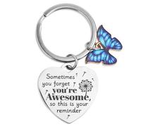 Tinoaly Inspirierende Geschenke Schlüsselanhänger für Frauen, Sometimes You Forget You're Awesome Geschenk ist Ermutigender Motivierender Schlüsselanhänger Schmetterlingsgeschenk (Blau)