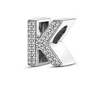 TINSLO Charm Anhänger Damen Buchstabe K für Armband 925 Sterling Silber Charms Beads passend für Pandora Armband und Halskette, Kompatibel mit Europäischen Armbänder für Frauen Mädchen