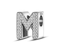 TINSLO Charm Anhänger Damen Buchstabe M für Armband 925 Sterling Silber Charms Beads passend für Pandora Armband und Halskette, Kompatibel mit Europäischen Armbänder für Frauen Mädchen