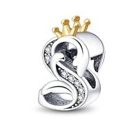 TINSLO Charm Anhänger Damen Buchstabe S für Armband 925 Sterling Silber Charms Beads passend für Pandora Armband und Halskette, Kompatibel mit Europäischen Armbänder für Frauen Mädchen