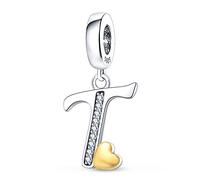 TINSLO Charm Anhänger Damen Buchstabe T für Armband 925 Sterling Silber Charms Beads passend für Pandora Armband und Halskette, Kompatibel mit Europäischen Armbänder für Frauen Mädchen