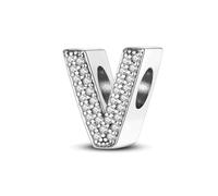TINSLO Charm Anhänger Damen Buchstabe V für Armband 925 Sterling Silber Charms Beads passend für Pandora Armband und Halskette, Kompatibel mit Europäischen Armbänder für Frauen Mädchen