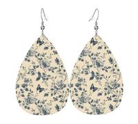 Tintenblaue Schmetterlings-Blumen-Druck-Ohrringe für Damen, modische Tropfenleder-Ohrringe für Frauen, trendige, bunte Tränen-Ohrringe