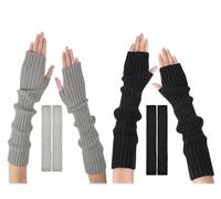 tintoke 2 Stück Armstulpen Damen,armstulpen damen winter,Fingerlose Handschuhe Gestrickte,armstulpen damen strick,armstulpen damen baumwolle,Geeignet für Männer und Frauen im Winter (schwarz, grau)