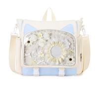 TINYAT Ita Bag Rucksack für Schule, Kawaii, Pin-Display-Tasche, ästhetischer Katzenrucksack, Anime, Cosplay, Crossbody, Kuriertasche, Mädchen, Frauen, Studenten, Weiß Blau/107472
