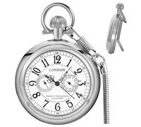Tiong Edelstahl London Mechanische Taschenuhr Kupfer Steampunk Römische Ziffern Herren Taschenuhren mit Kette für Männer, 139er Silber, Klassisch