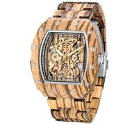 Tiong Herren Holz Mechanische Uhren Skelett Automatische Uhr Selbst-Wicklung Leichtgewicht für Männer Armbanduhr