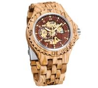 Tiong Herren Holz Mechanische Uhren Skelett Automatische Uhr Selbst-Wicklung Leichtgewicht für Männer Armbanduhr