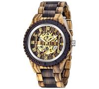 Tiong Herren Holz Mechanische Uhren Skelett Römische Ziffern Automatikaufzug Holzuhr Leichtgewicht für Männer Armbanduhr (Q1084)
