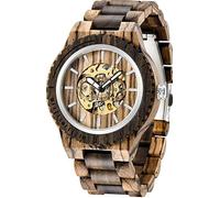 Tiong Herren Holz Mechanische Uhren Skelett Römische Ziffern Automatikaufzug Holzuhr Leichtgewicht für Männer Armbanduhr (Q1090)
