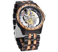 Tiong Herren Holzuhr Holz Bambus Hohles Skelett des Zahnrads Herrenuhren Analoge Quarz Holzuhren für Männer