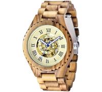 Tiong Herren Holzuhr Mechanische Uhren Skelett Automatische Selbst-Wicklung Leichtgewicht für Männer Armbanduhr(Q2020)