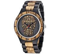 Tiong Herren Holzuhr Schädel Kreative Invertierte Geometrische Herrenuhren Analoge Quarzuhr für Männer Holzuhren