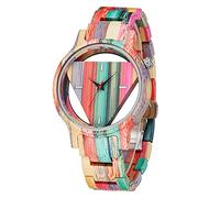 Tiong Herren Holzuhren Einzigartige invertierte geometrische Dreieck Holzuhr Damen Herren Kreatives Hohles Zifferblatt Vollholz Quarz Armbanduhr