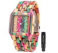 Tiong Herren Quarzuhr Herren und Damen Naturholzuhr,Farbige quadratische Holzuhr…