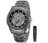 Tiong Herrenuhr Carving Gold Schwarz Automatische Mechanische Uhr für Männer Skelett Luxus Gravur Goldene Armbanduhr, FOR1136, Schwarz, Mechanisch, selbstaufziehend, Automatikuhr