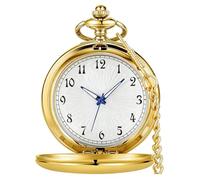 Tiong Klassische Retro-Taschenuhr aus glattem Stahl, Vintage-Taschenuhr für Damen und Herren, arabische Ziffern, weißes Zifferblatt mit Kette für Geburtstag, Abschlussfeier, 68-Gold, Klassisch