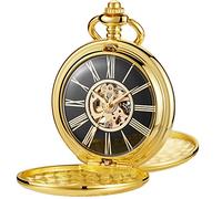 Tiong Mechanische Herren-Taschenuhr, doppelseitig, offenes Gehäuse, doppeltes Zifferblatt, römisches Zifferblatt, Zeigerwindung, Taschenuhr für Herren, mit FOB-Kette, Geschenk, Mpw136-uk…
