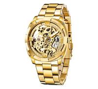 Tiong Mechanische Herrenuhr Edelstahl Automatik Skelett Uhr Wasserdicht Uhren für Männer Vatertagsgeschenk, Gold, Mechanische, automatische Uhr