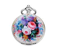 Tiong Mechanische Taschenuhr für Herren, Stahlgehäuse, farbiges Porzellan, Blumenmuster, mechanisches Uhrwerk, römische Zifferblatt, einzelne Öffnung, PWM19, modisch
