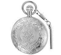 Tiong Mechanische Vintage-Taschenuhr, einzigartige Tourbillon-Mondphase, römische Ziffern, Skala, Doppeljäger-Taschenuhr und Geschenkbox, 143 Silber, Retro