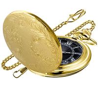 Tiong Quarz-Taschenuhr, Quarz-Uhrwerk, Blumenmotiv, auf beiden Seiten geschnitzt, mit Kettenclip für Herren, Mb-cfj007…