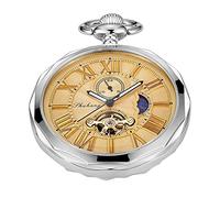 Tiong Römische Ziffern Zifferblatt Herren mechanisches Mondphasen-Design, Mond-Sonne-Muster, mechanische Taschenuhr für Herren mit Gehäuse und Kette, Mpw114-uk