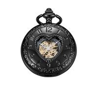 Tiong Schwarze ausgehöhlte Herzförmige Muster Design Mechanische Taschenuhr Herren Mechanisches Uhrwerk Römische Ziffern Zifferblatt Einzelöffnung Taschenuhr