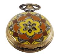 Tiong Taschenuhr, Vintage-Stil, gelb, Smaragdblumen-Form, Quarz-Uhrwerk, modisch, Unisex, Quarz-Taschenuhren mit Kette für Damen und Herren, Mb-cf2007-uk