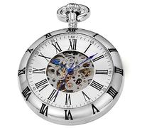Tiong Vintage Gold Roman Number Dial Steampunk Mechanical Pocket Watch Men FOB Chain Hollow Skeleton Steampunk Clock Watches