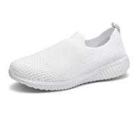 TIOSEBON Damen Slip On Sneaker Bequeme Memory Foam Laufschuhe Atmungsaktive Mesh Sportschuhe Leichte Arbeitsschuhe 40 EU Alles Weiß