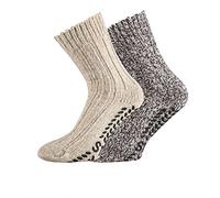 TippTexx 24 2 Paar dicke rutschfeste Norweger Socken (DE/NL/SE/PL, Numerisch, 43, 46, Regular, Regular, Braun-Beige Naturtöne)