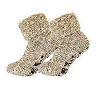 TippTexx 24 2 Paar Thermo-Wollsocken mit ABS-Druck und Umschlag, Beigemelange, 43/46