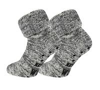 TippTexx 24 2 Paar Thermo-Wollsocken mit ABS-Druck und Umschlag, Graumelange, 35/38