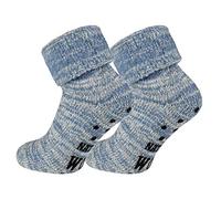 TippTexx 24 2 Paar Thermo-Wollsocken mit ABS-Druck und Umschlag, Jeansmelange, 43/46