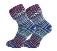 TippTexx 24 2 Paar wunderschöne, warme, kuschelige Socken mit Wolle im Skandinavien-Style mit Umschlag mit zusätzlicher Garantie (Blau-Lila, 43-46)