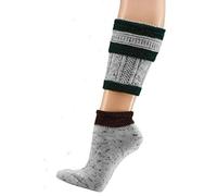 TippTexx 24 Herren Trachtenstrümpfe Loferl 2tlg Wadenwärmer + Socken (Grau/Grün, 43/46)