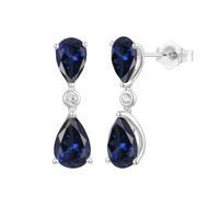 Tirafina Lab-Created Gemstone and Lab-Created White Sapphire Pear Drop Earrings, Double Pear-shaped Drops Connected By Round Lab-Created White Sapphire, Sterling Silver, Created Sapphire